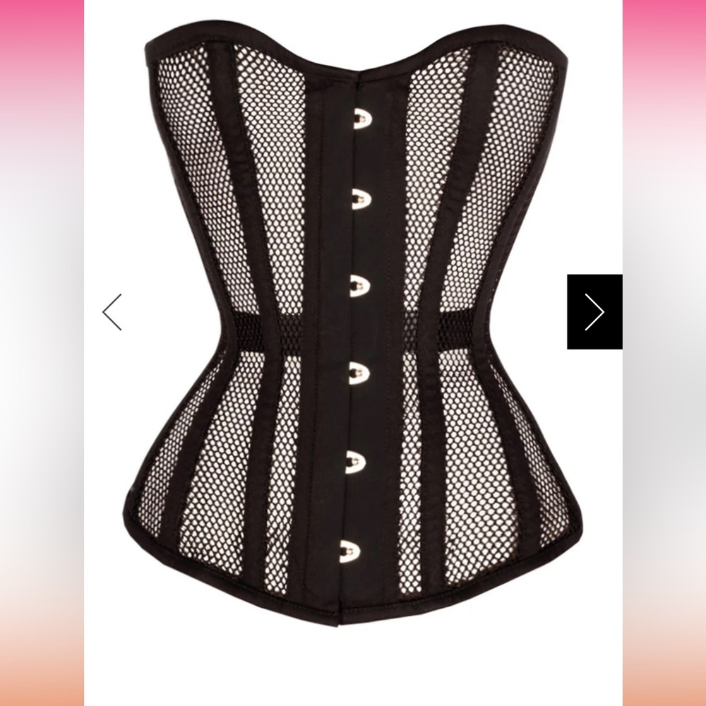 Corset Story Black Longline Fishnet Mesh Waist Training Overbust 44” 3X Corset